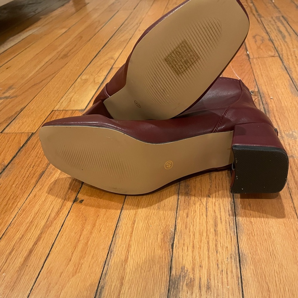 𝗡𝗪𝗢𝗧: Fashion Faux Leather Zipper Ankle Boots Elegant Burgundy Ankle Boots - Picture 13 of 16